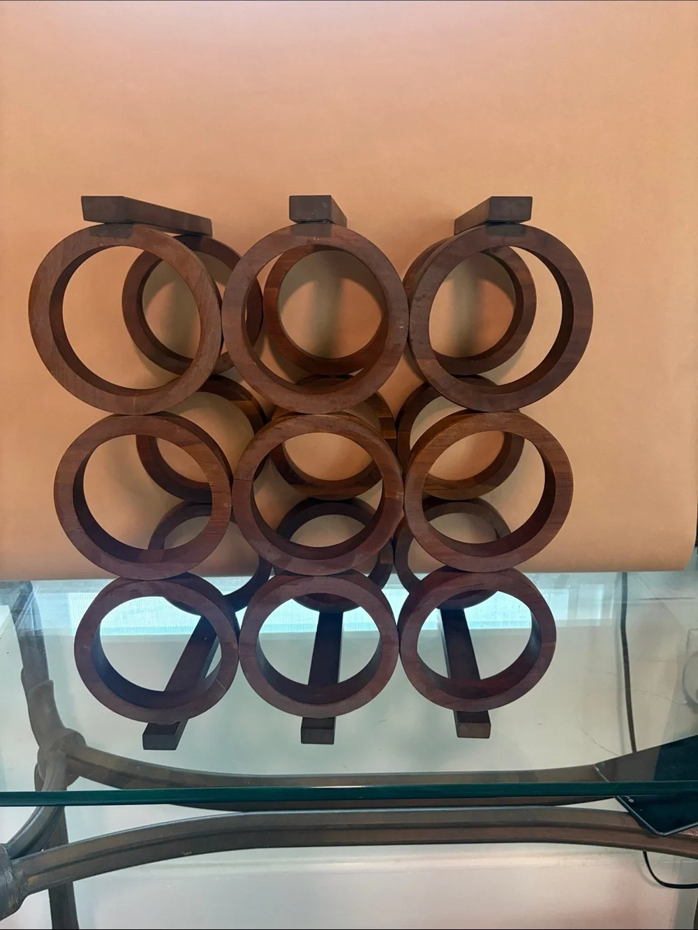 Vintage MCM Kustom Kraft Walnut 9-Bottle Wine Rack
